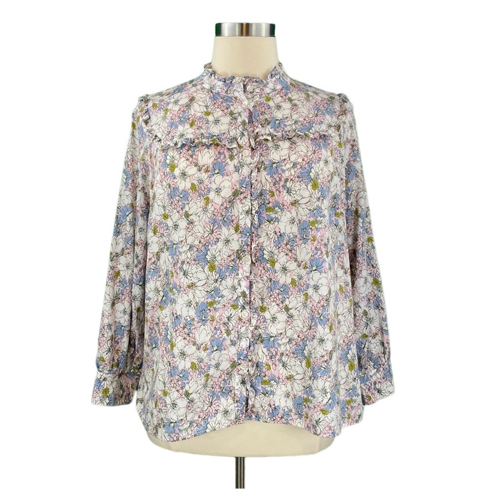 ModCloth White Floral Print Western Ruffled Button Down Shirt